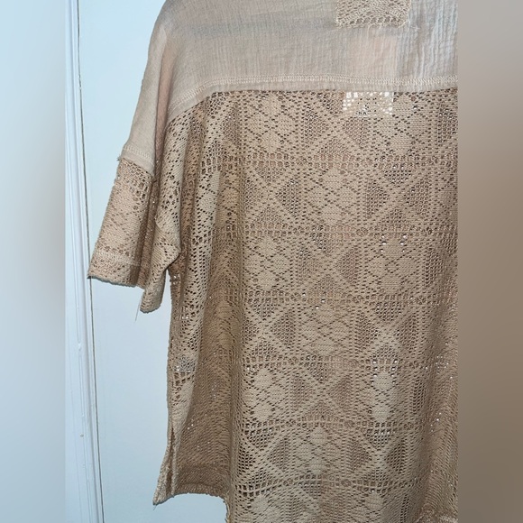 Desert Sand Open Crochet Button Up Short Sleeve Top - Picture 10 of 10